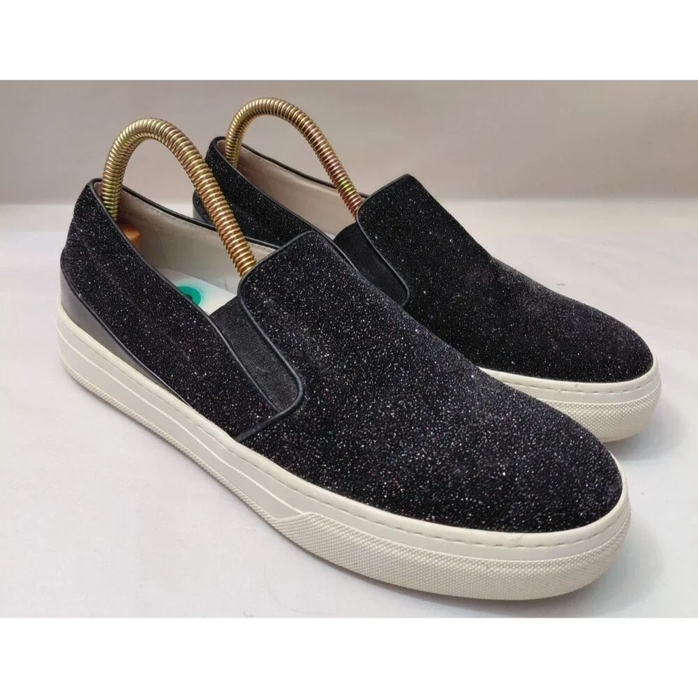 Tods Women's Slip On Black Glitter Loafer Shoes Size EU38/US 8